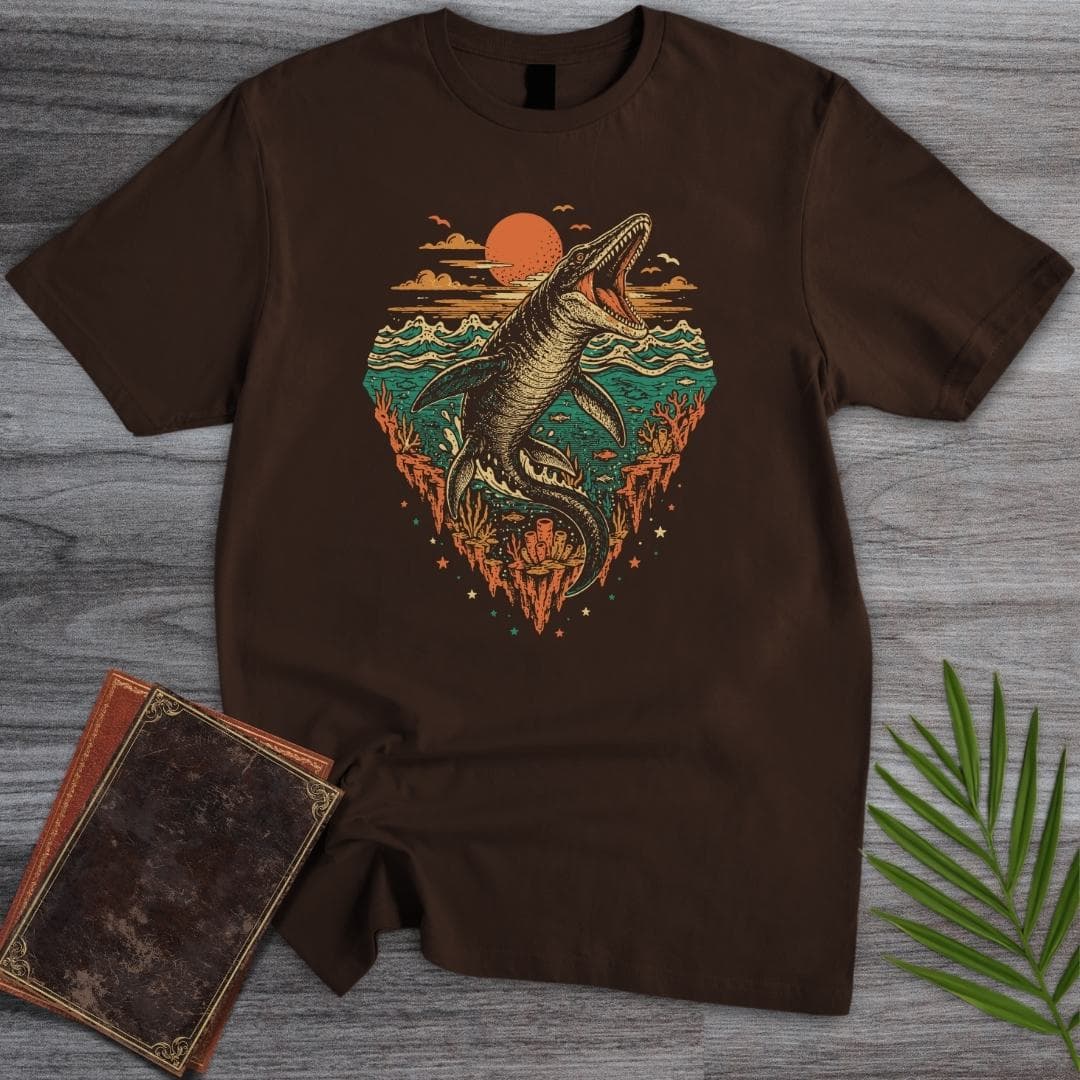 T-Shirt Dark Chocolate / S Cretaceous Sunset Ocean Mosasaur T-Shirt