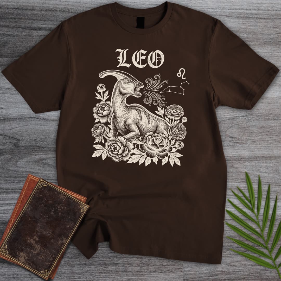 T-Shirt Dark Chocolate / S Horoscope: Leo Parasaurolophus T-Shirt