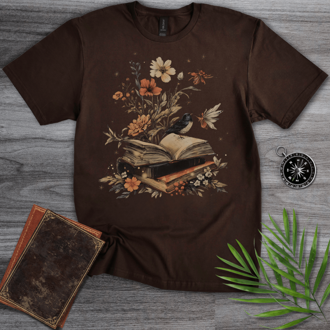 T-Shirt Dark Chocolate / S Imagining Nature: Vintage Bird & Book T-Shirt