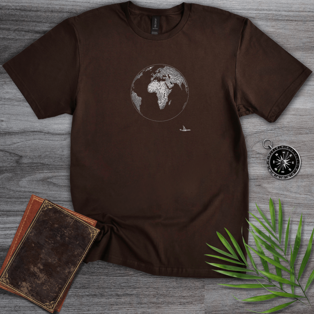 T-Shirt Dark Chocolate / S Minimalist Line Art Earth & Plane T-Shirt