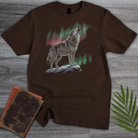 T-Shirt Dark Chocolate / S Northern Lights Wolf T-Shirt