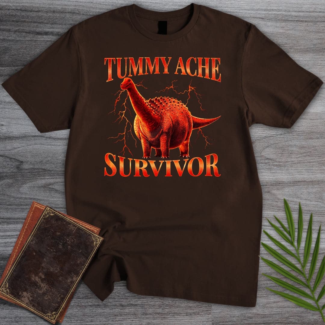 T-Shirt Dark Chocolate / S Obesethocoelicaudia Tummy Ache Survivor T-Shirt