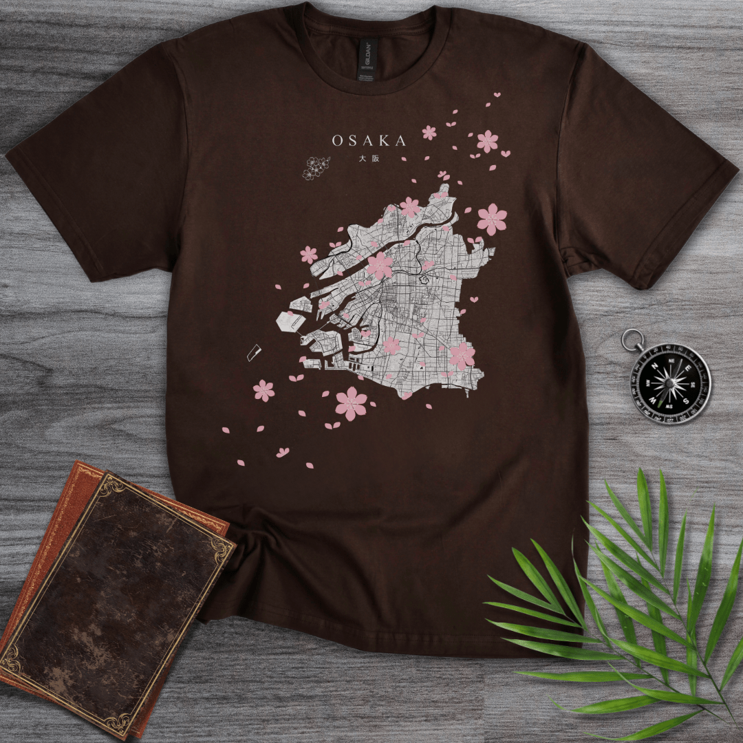 T-Shirt Dark Chocolate / S Osaka, Japan Flower & Map T-Shirt