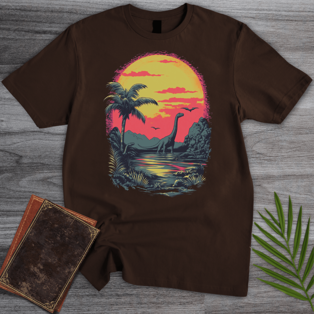 T-Shirt Dark Chocolate / S Retro Sunset 1980's Brachiosaurus T-Shirt