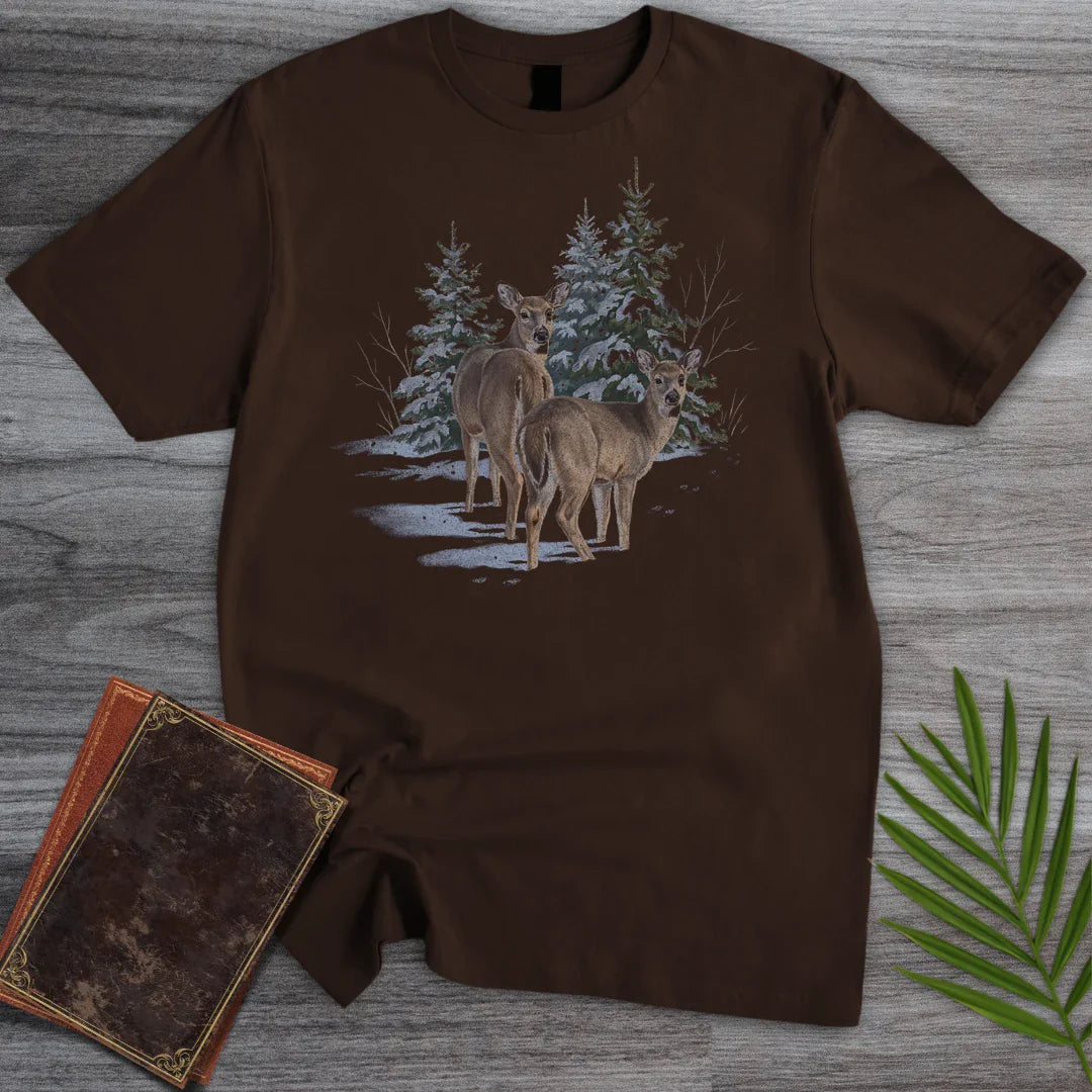 T-Shirt Dark Chocolate / S Snowfall Whitetail Deer T-Shirt