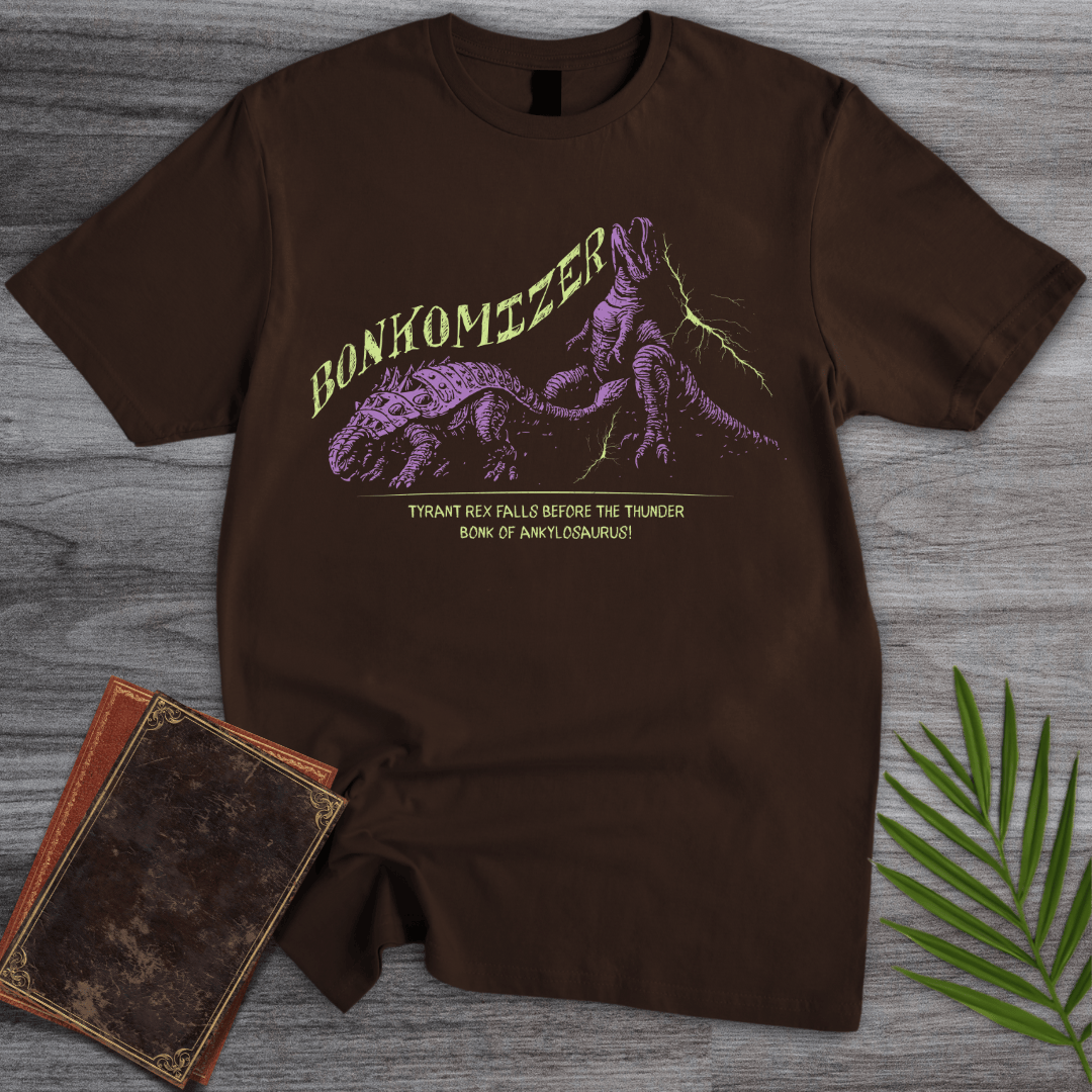 T-Shirt Dark Chocolate / S Thunder Bonkomizer: Ankylosaurus vs T.Rex T-Shirt