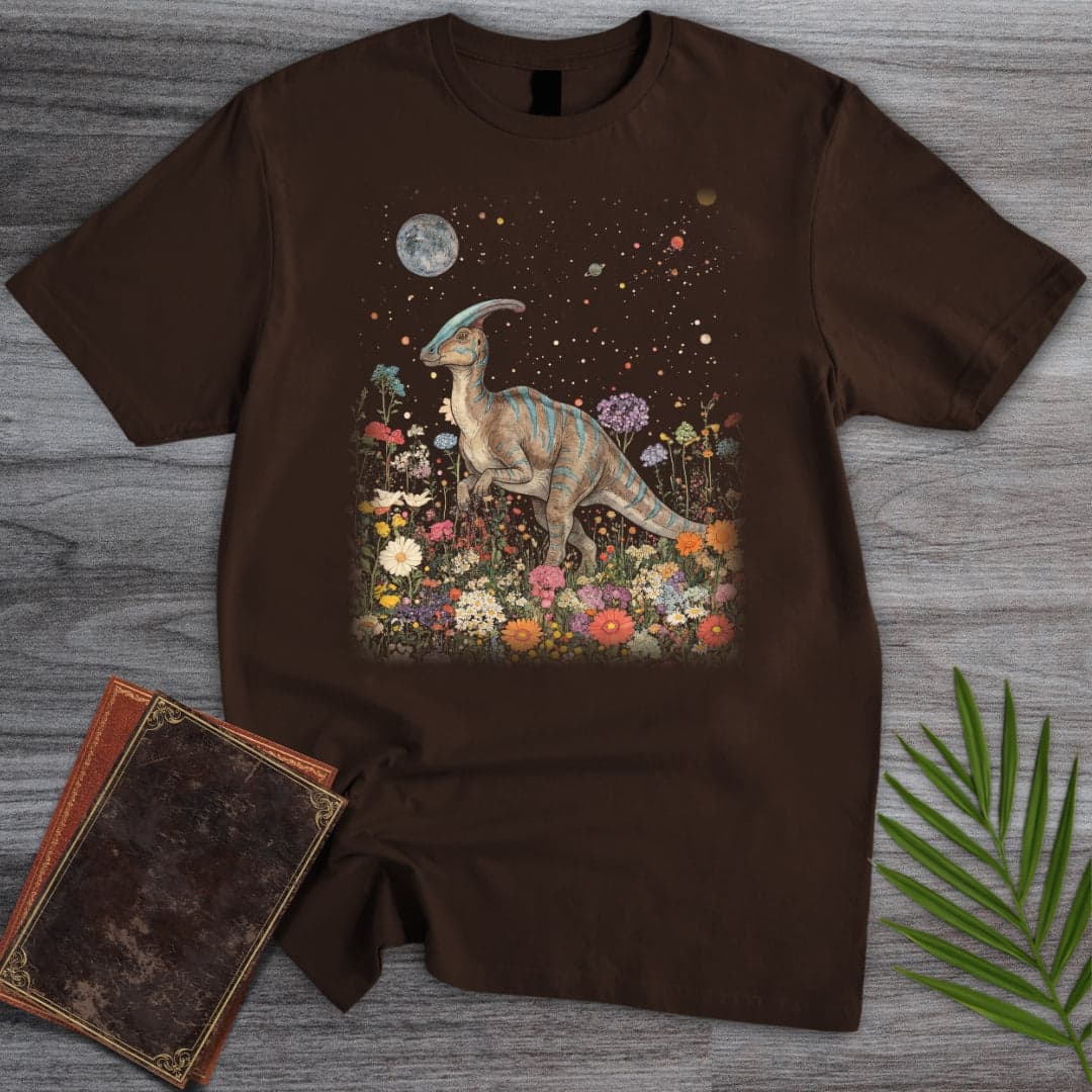 T-Shirt Dark Chocolate / S Vintage Floral Parasaurolophus T-Shirt