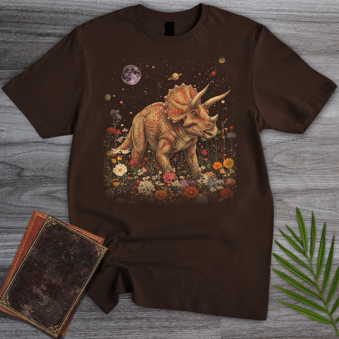 T-Shirt Dark Chocolate / S Vintage Floral Triceratops T-Shirt