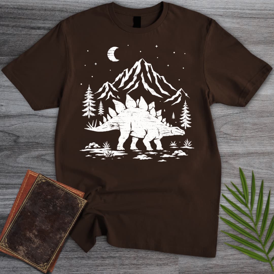 T-Shirt Dark Chocolate / S Woodcut Stegosaurus Moon T-Shirt