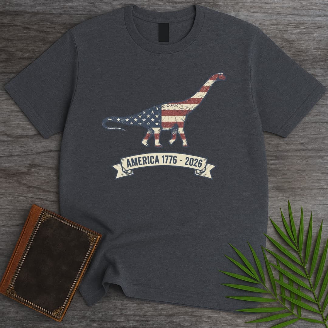 T-Shirt Dark Heather / S American Flag Brachiosaurus Americas 250th T-Shirt