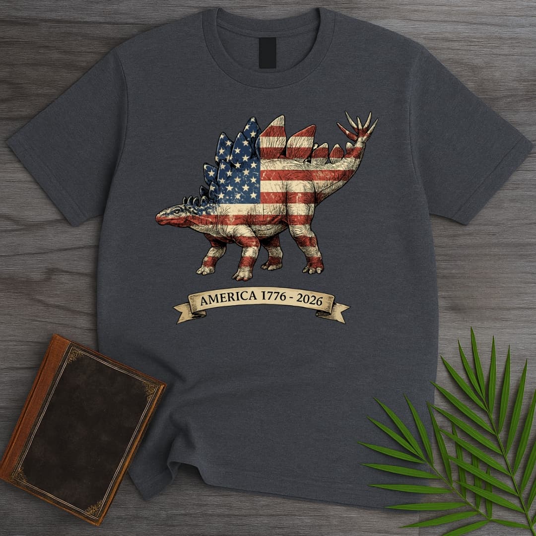 T-Shirt Dark Heather / S Americas 250Th Spangled Spiketail Stegosaurus T-Shirt