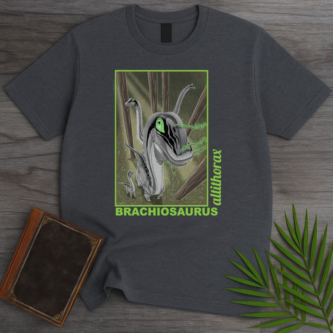 T-Shirt Dark Heather / S Brachiosaurus - Ancient Forest Shadow T-Shirt