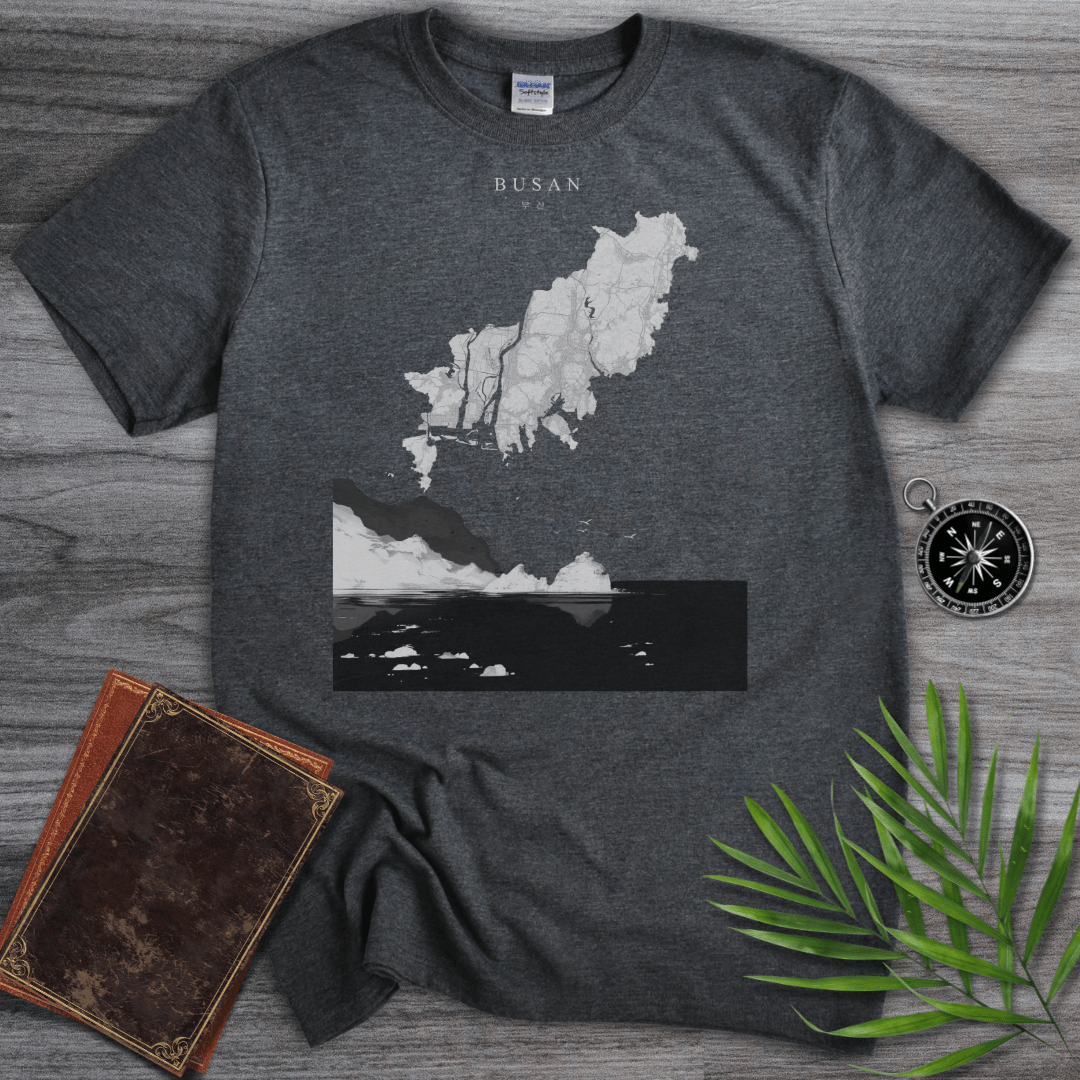 T-Shirt Dark Heather / S Busan, South Korea Ocean Map Graphic T-Shirt