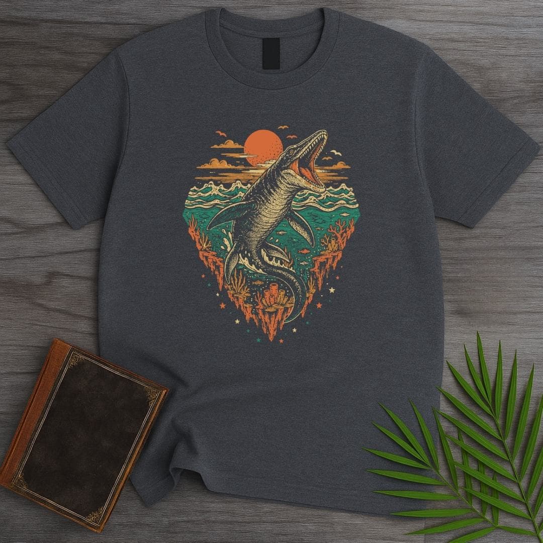 T-Shirt Dark Heather / S Cretaceous Sunset Ocean Mosasaur T-Shirt
