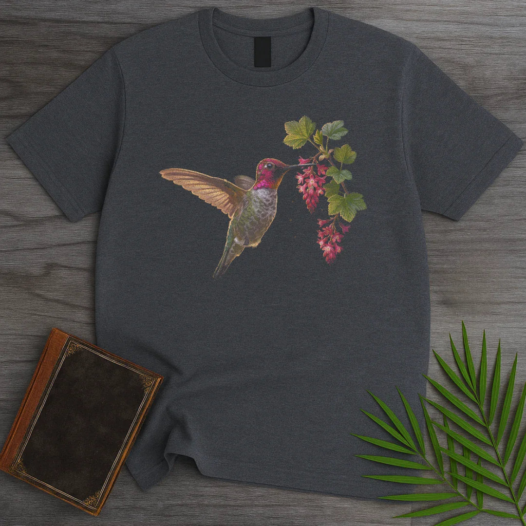 T-Shirt Dark Heather / S Currant Blossom Hummingbird T-Shirt