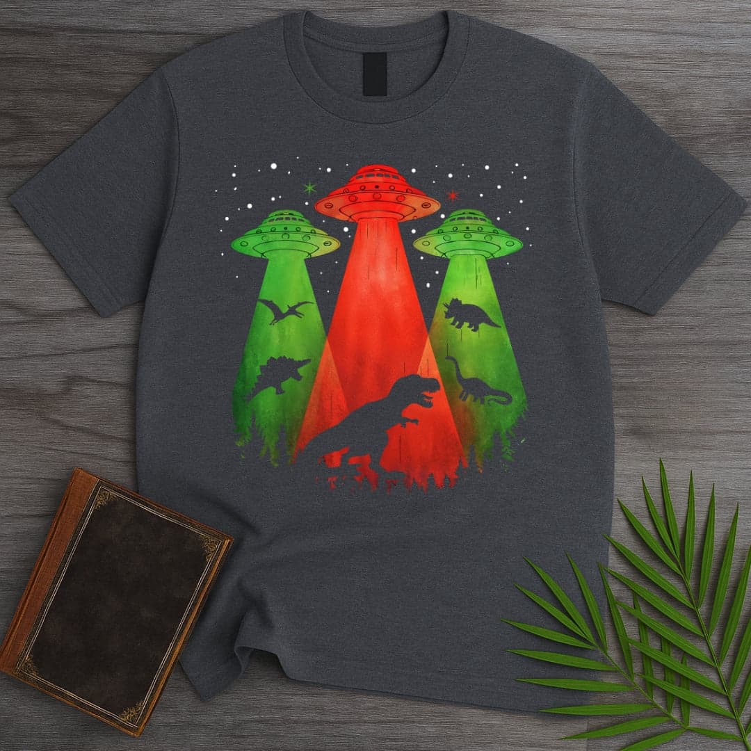 T-Shirt Dark Heather / S Dinosaur UFO Conspiracy T-Shirt