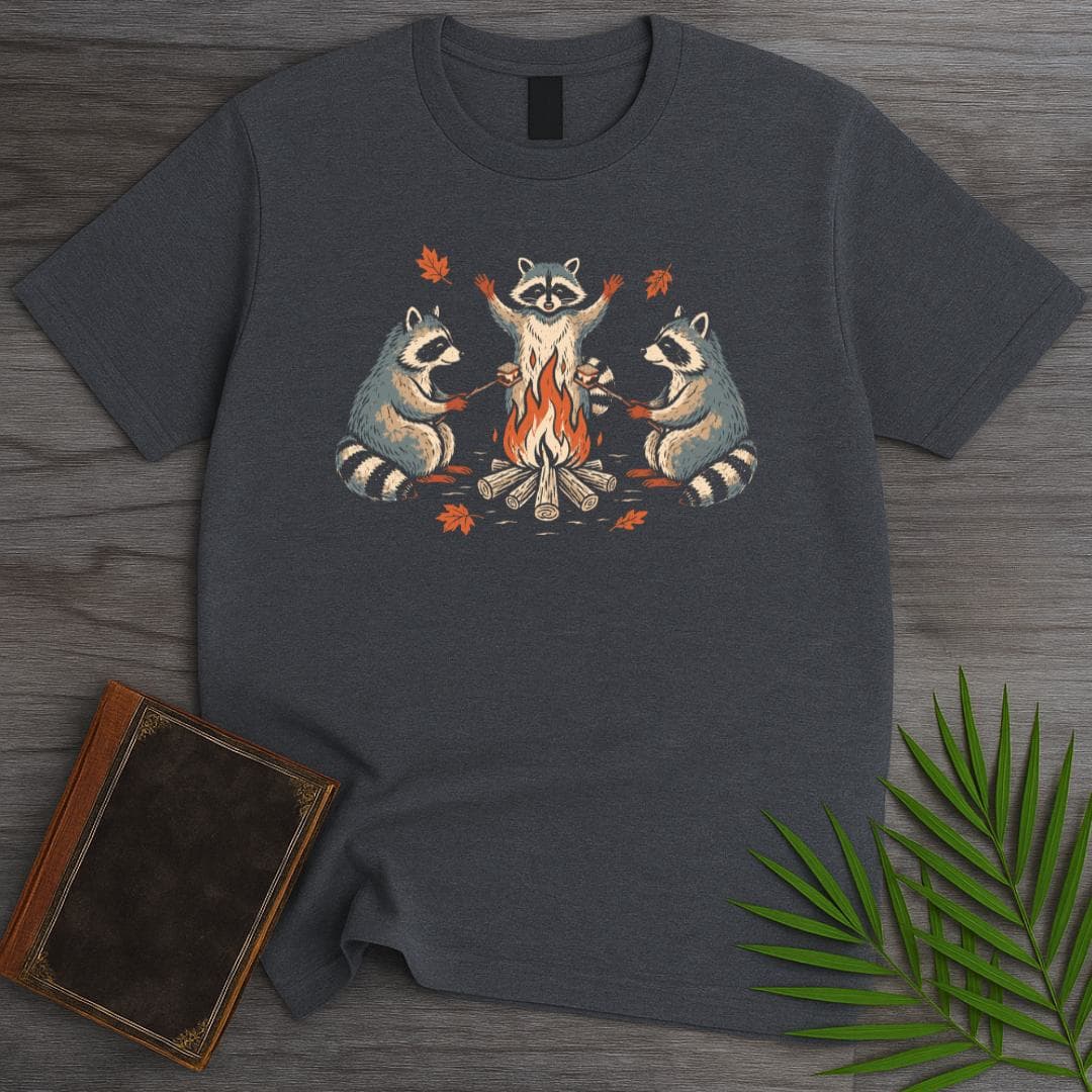 T-Shirt Dark Heather / S Fall Camping Raccoons T-Shirt