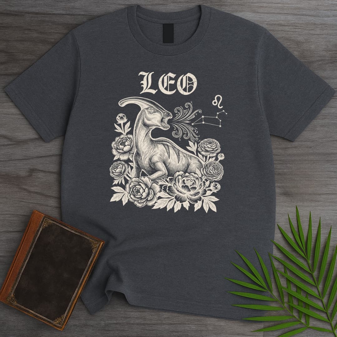 T-Shirt Dark Heather / S Horoscope: Leo Parasaurolophus T-Shirt