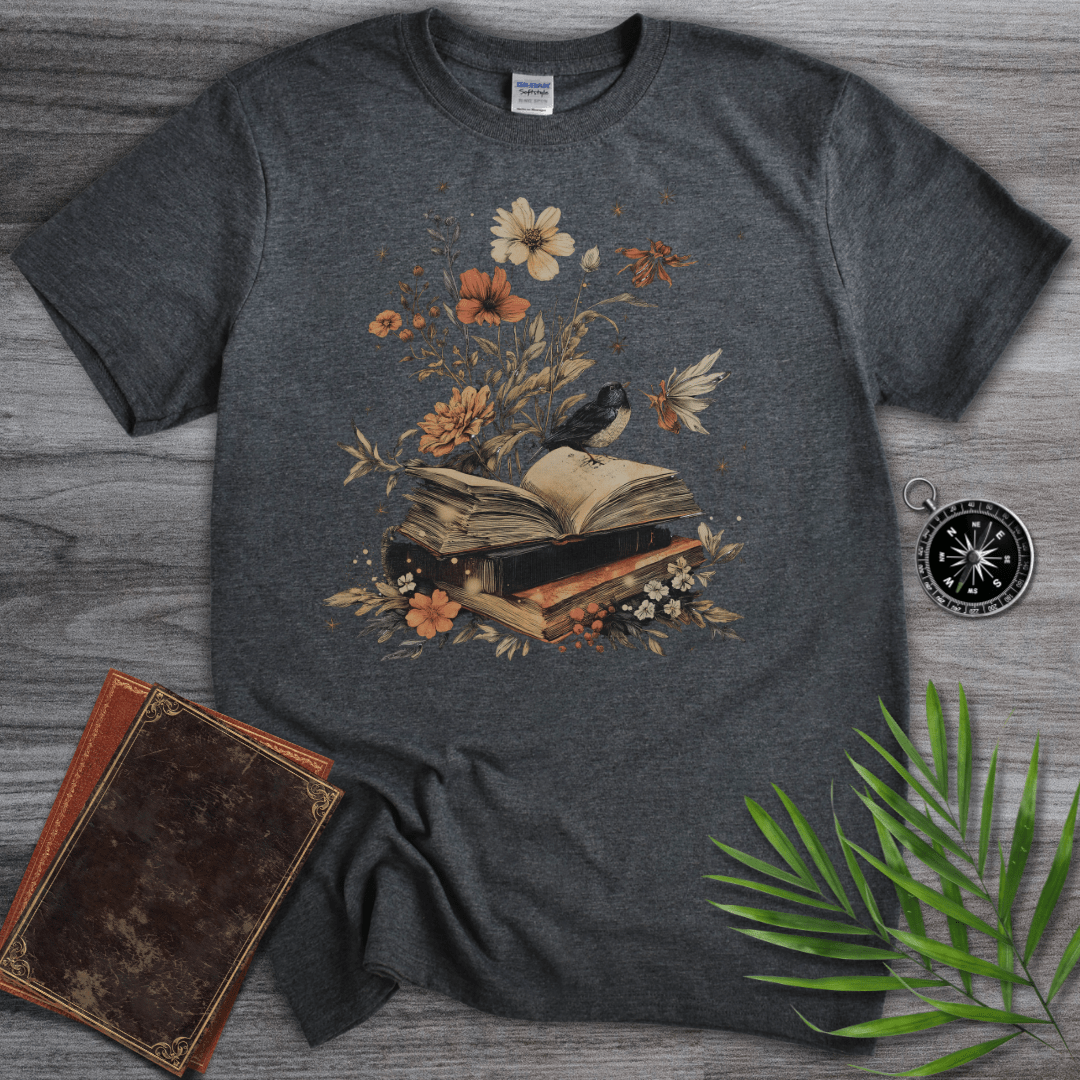 T-Shirt Dark Heather / S Imagining Nature: Vintage Bird & Book T-Shirt