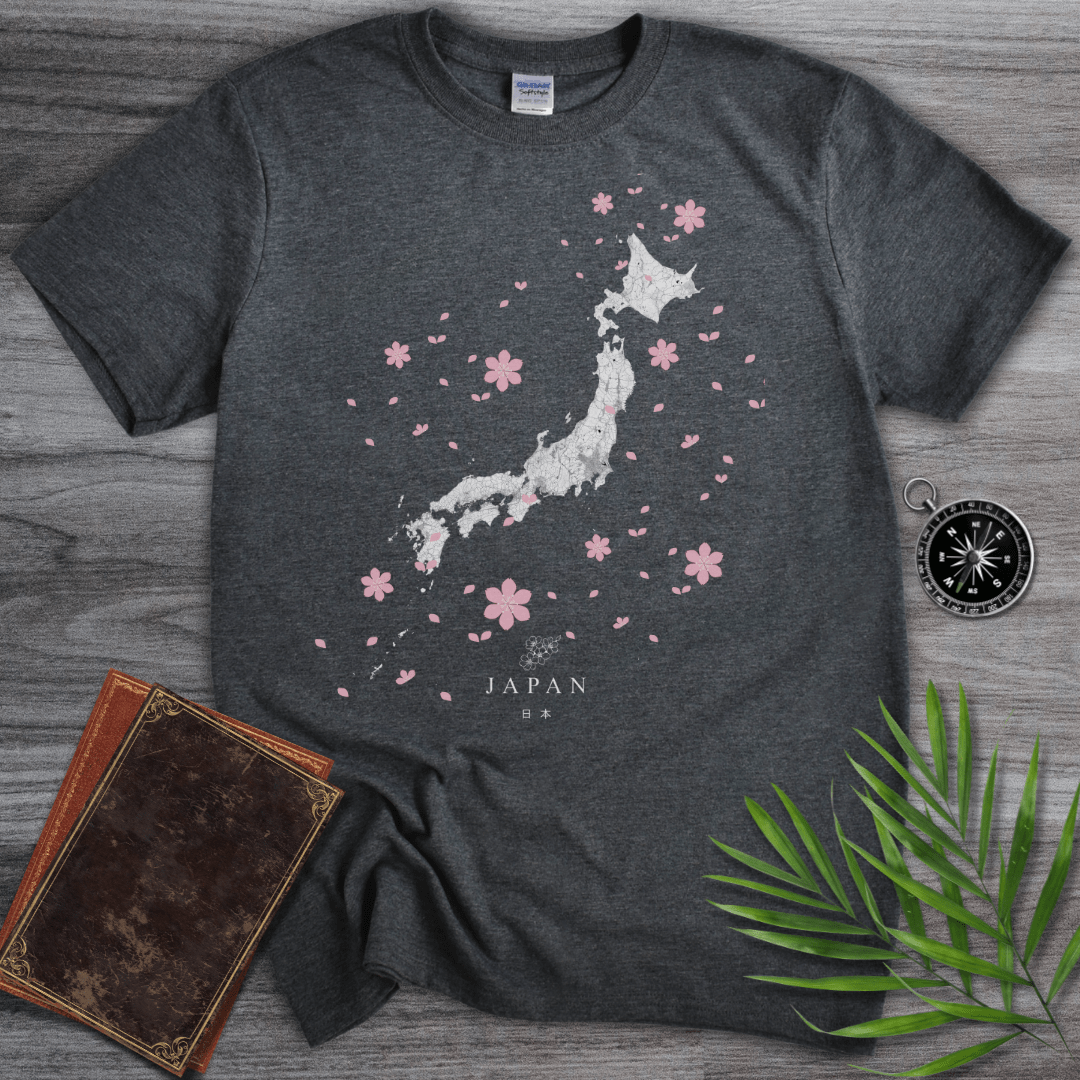 T-Shirt Dark Heather / S Japan Flower & Map T-Shirt