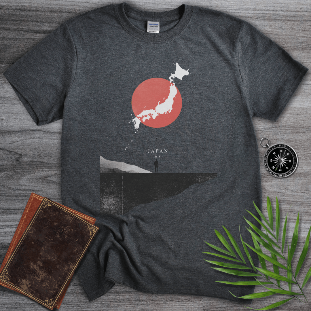 T-Shirt Dark Heather / S Japan, Minimalist Flag & Map Graphic T-Shirt