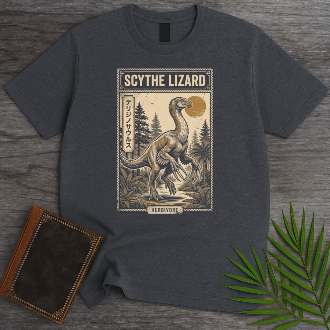 T-Shirt Dark Heather / S Japanese Woodblock Therizinosaurus T-Shirt
