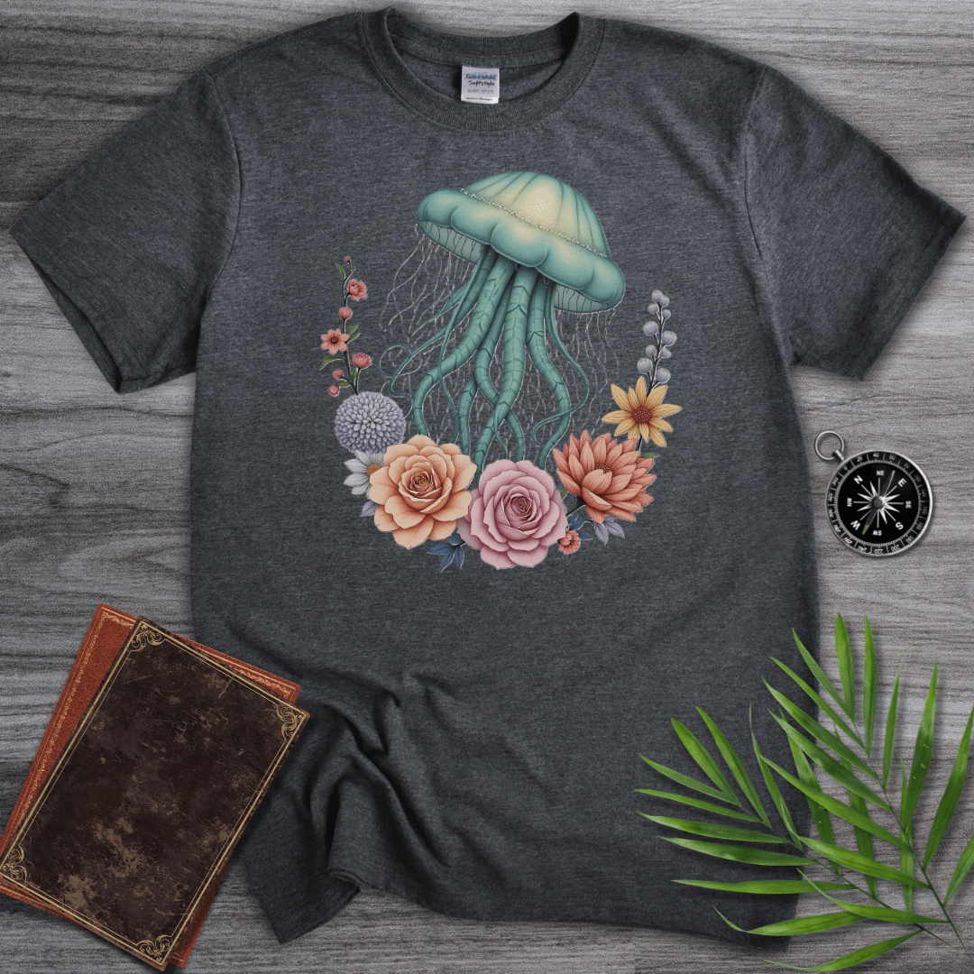 T-Shirt Dark Heather / S Jellyfish Floral Graphic T-Shirt