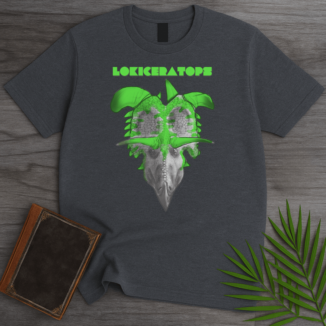 T-Shirt Dark Heather / S Lokiceratops Centrosaurine Ceratopsian T-Shirt (palaeoden_art)