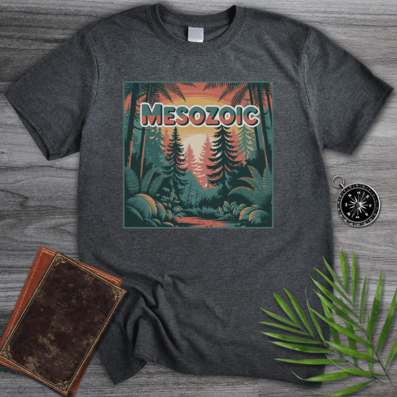 T-Shirt Dark Heather / S MESOZOIC: Ancient Forest Sunset Scene