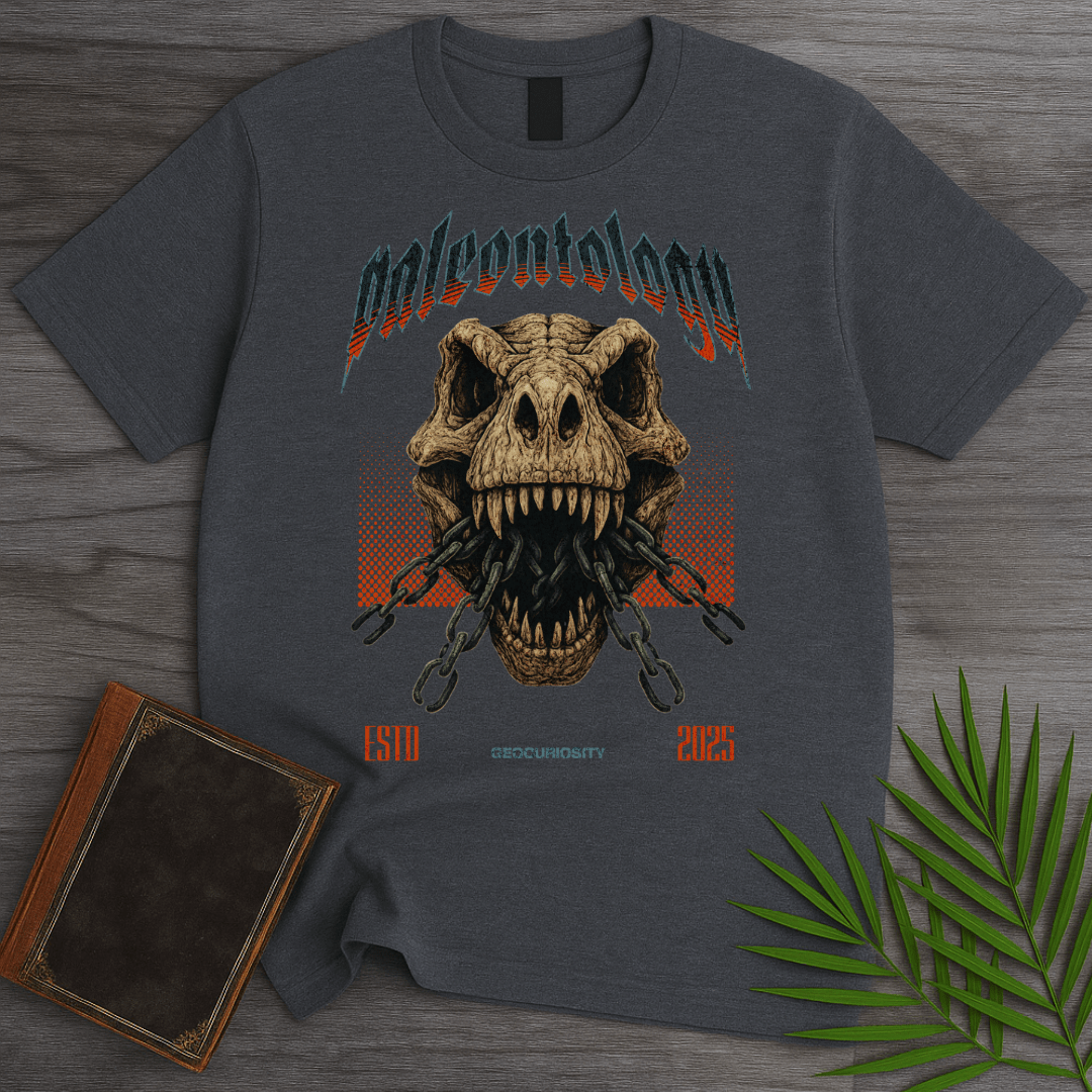 T-Shirt Dark Heather / S Metal T-Rex Skull and Chains T-Shirt
