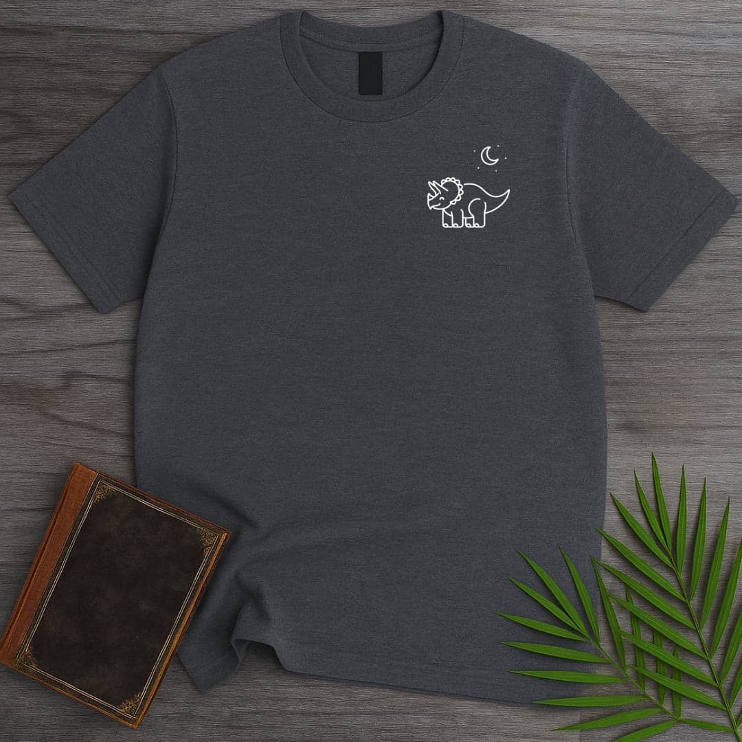 T-Shirt Dark Heather / S Minimalist Crescent Moon Triceratops T-Shirt