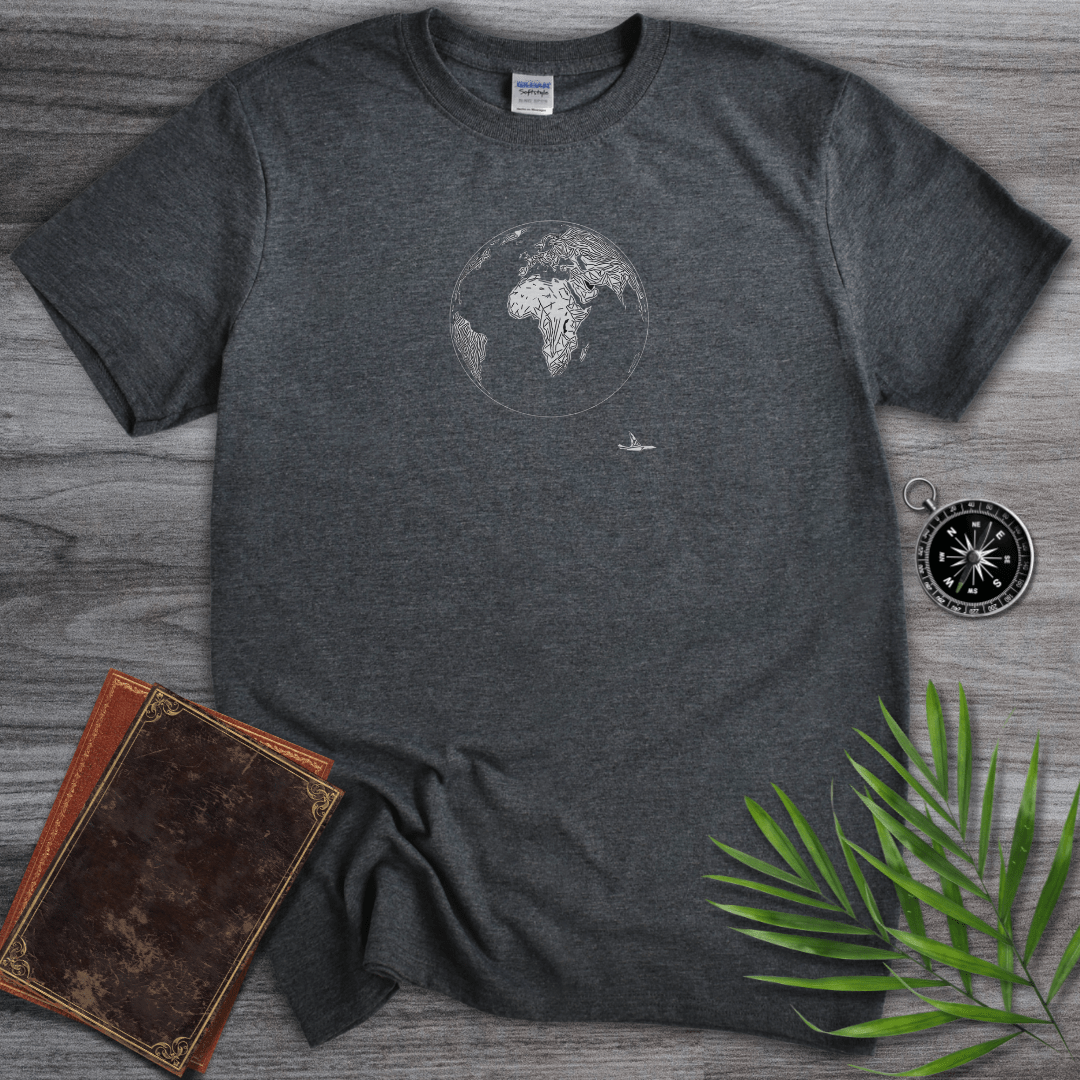 T-Shirt Dark Heather / S Minimalist Line Art Earth & Plane T-Shirt