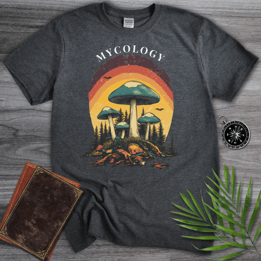 T-Shirt Dark Heather / S MYCOLOGY: Blue Mushroom Forest T-Shirt