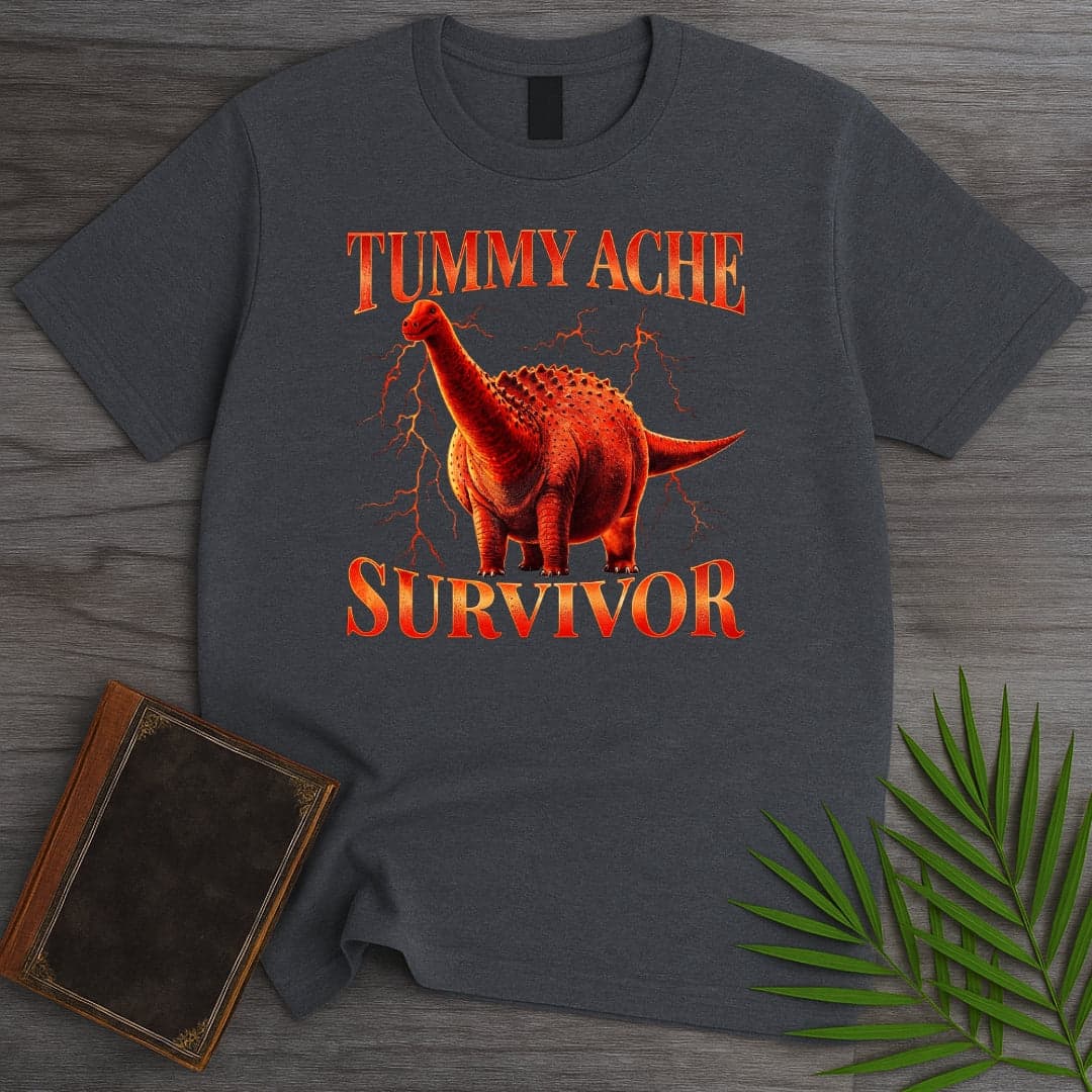 T-Shirt Dark Heather / S Obesethocoelicaudia Tummy Ache Survivor T-Shirt