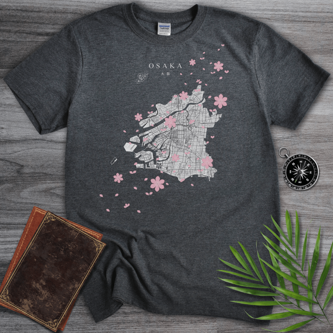 T-Shirt Dark Heather / S Osaka, Japan Flower & Map T-Shirt