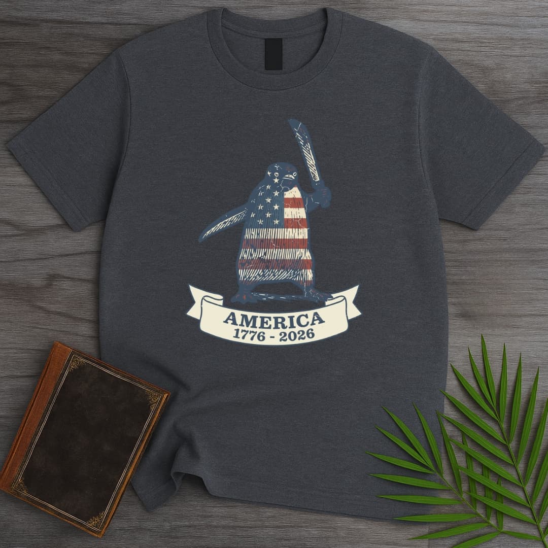 T-Shirt Dark Heather / S Patriotic Penguin Americas 250th T-Shirt