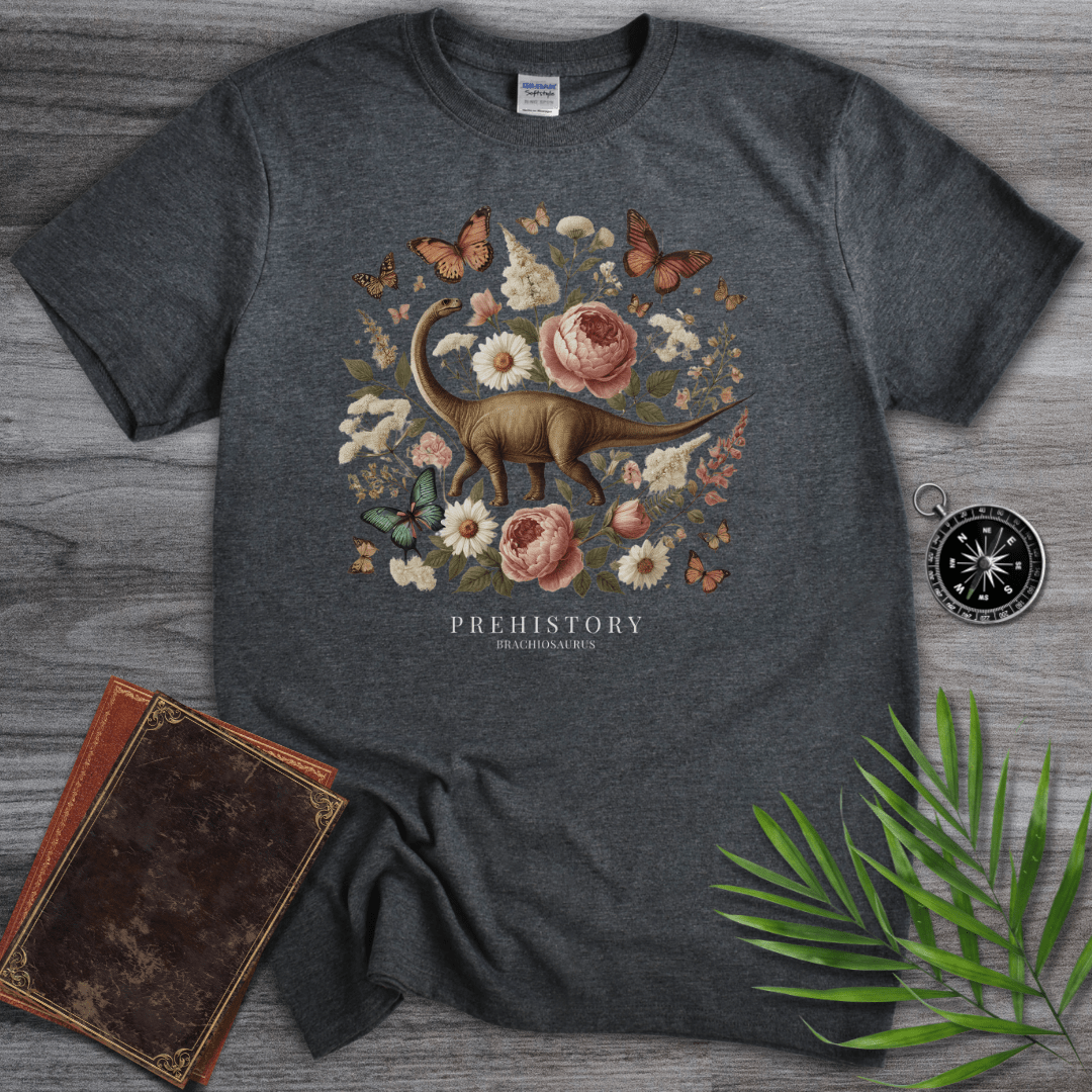 T-Shirt Dark Heather / S Prehistory Brachiosaurus Flower & Nature T-Shirt