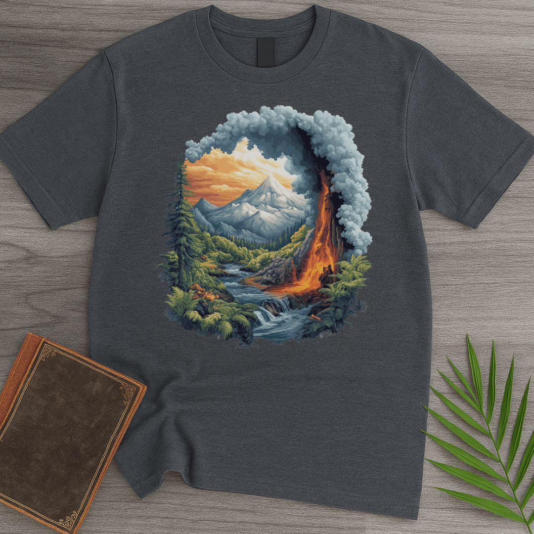 T-Shirt Dark Heather / S Primordial Volcano Mountain Valley T-Shirt