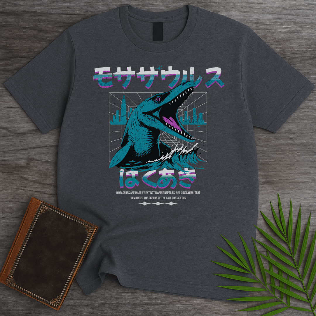 T-Shirt Dark Heather / S Retro Wave 90's Mosasaurus T-Shirt