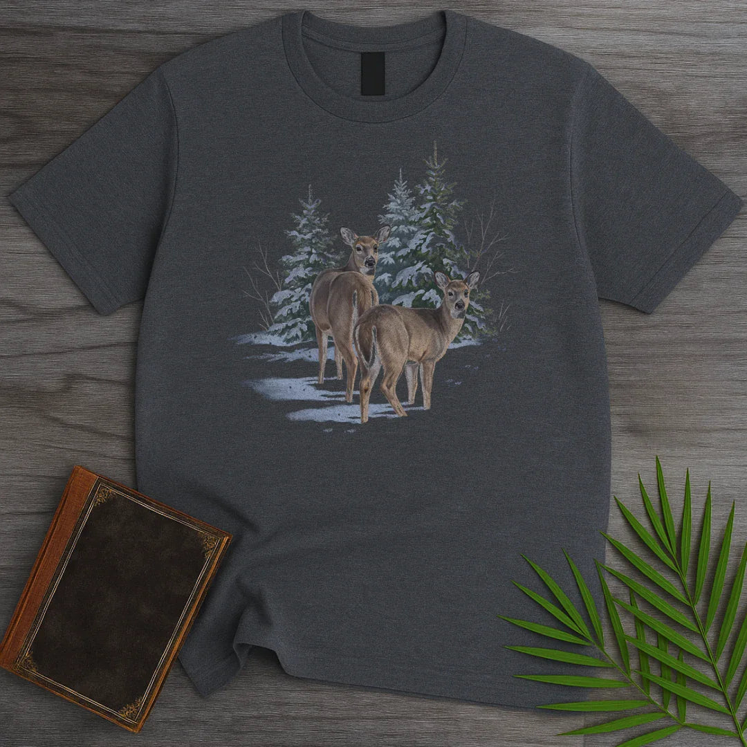 T-Shirt Dark Heather / S Snowfall Whitetail Deer T-Shirt