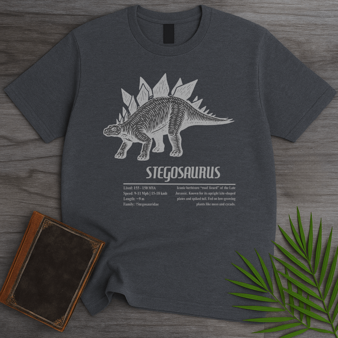 T-Shirt Dark Heather / S Stegosaurus, The Roof Lizard T-Shirt