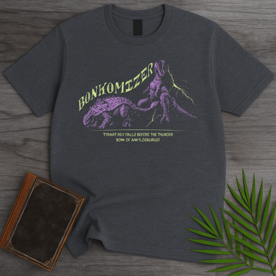 T-Shirt Dark Heather / S Thunder Bonkomizer: Ankylosaurus vs T.Rex T-Shirt