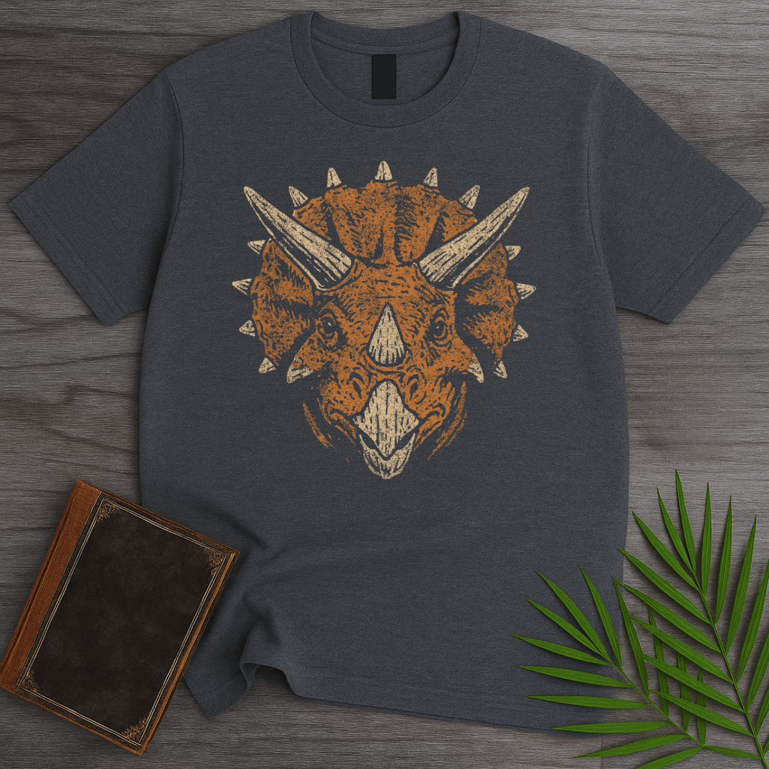 T-Shirt Dark Heather / S Vintage Cretaceous Triceratops Charge T-Shirt