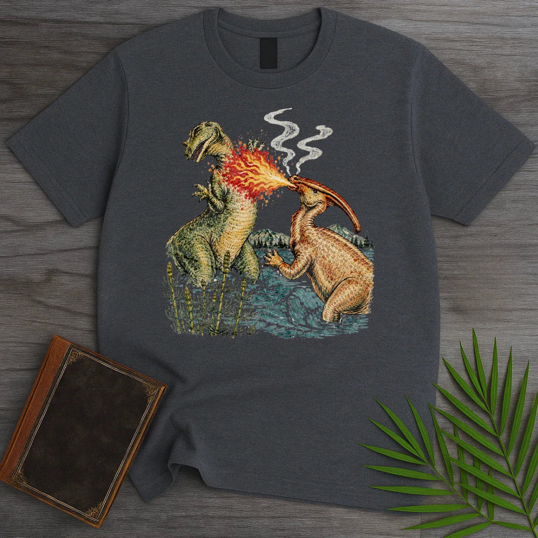 T-Shirt Dark Heather / S Vintage Fire Breathing Dino T-Shirt