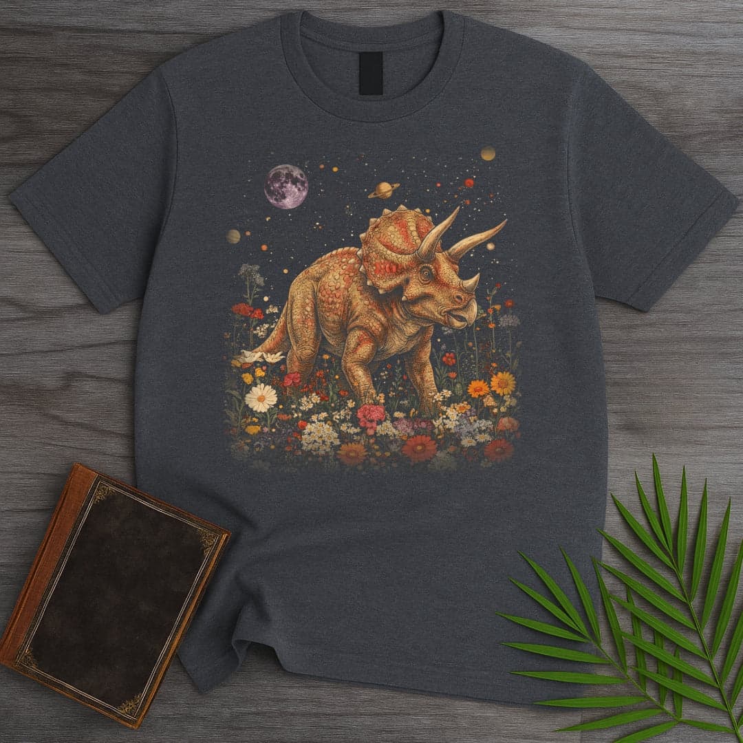 T-Shirt Dark Heather / S Vintage Floral Triceratops T-Shirt