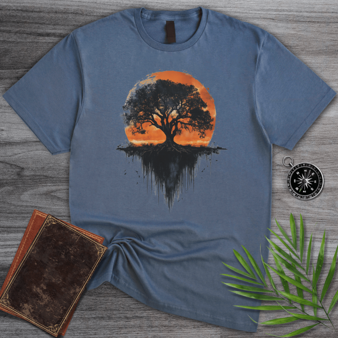 T-Shirt Heather Indigo / S Black Sunset Elder Tree T-Shirt