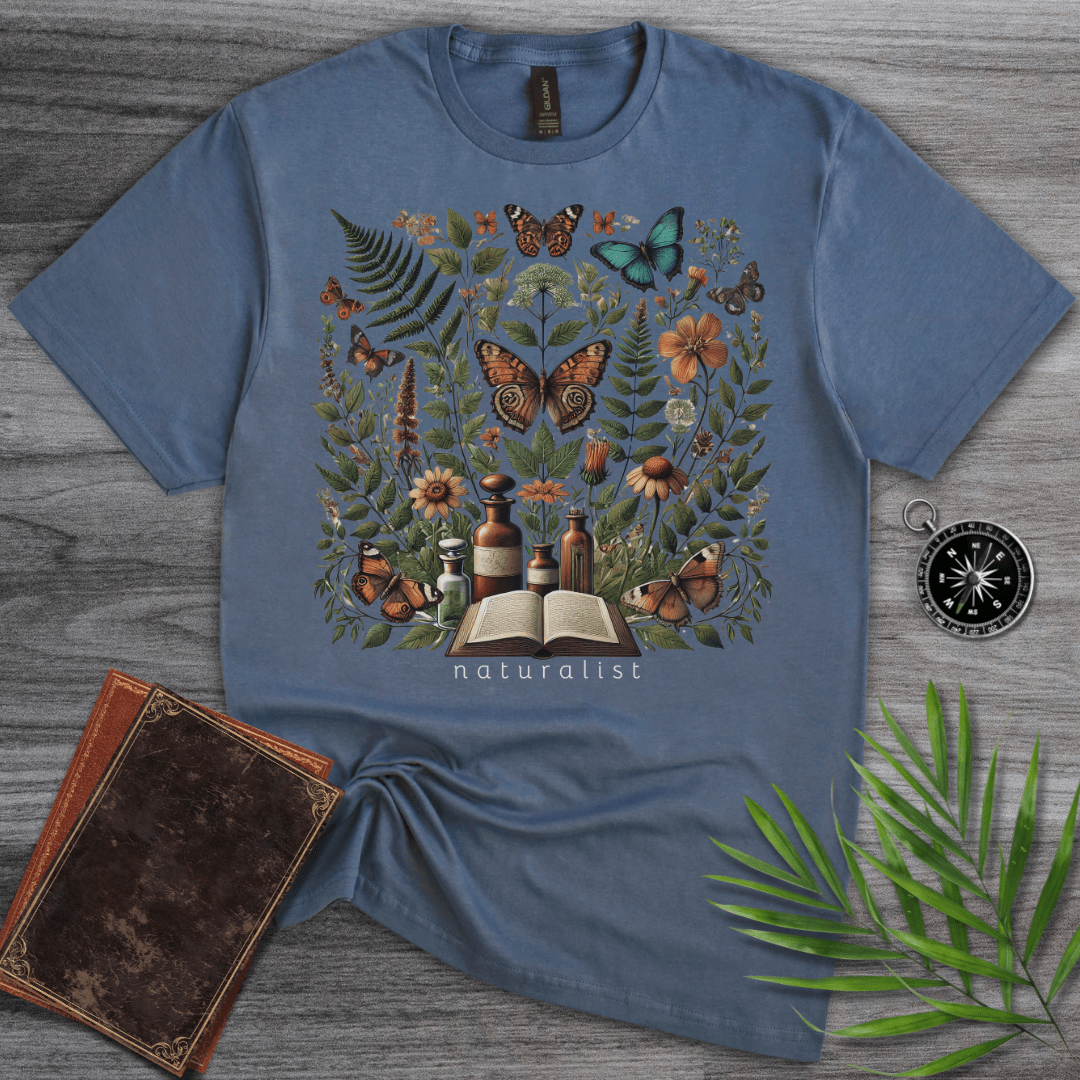 T-Shirt Heather Indigo / S Botanical Harmony: Naturalist Graphic T-Shirt