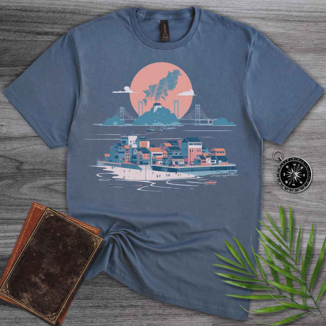 T-Shirt Heather Indigo / S Busan, South Korea Moon Map Graphic T-Shirt