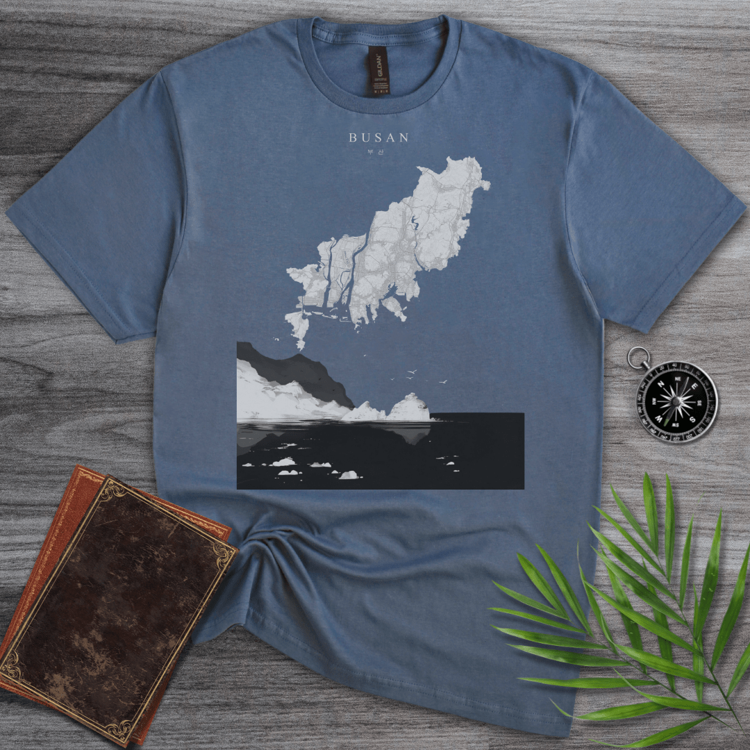 T-Shirt Heather Indigo / S Busan, South Korea Ocean Map Graphic T-Shirt