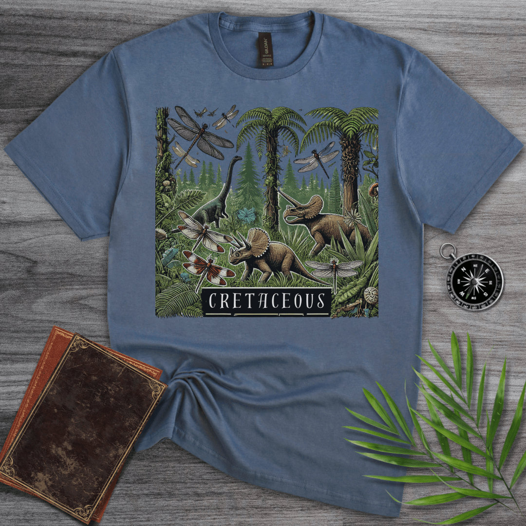 T-Shirt Heather Indigo / S Cretaceous Environmental: Triceratops and Bugs T-Shirt